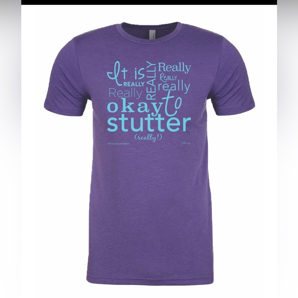 Funny Purple Stuttering Awareness day T-Shirt Sz M “It’s Really Okay To Stutter”